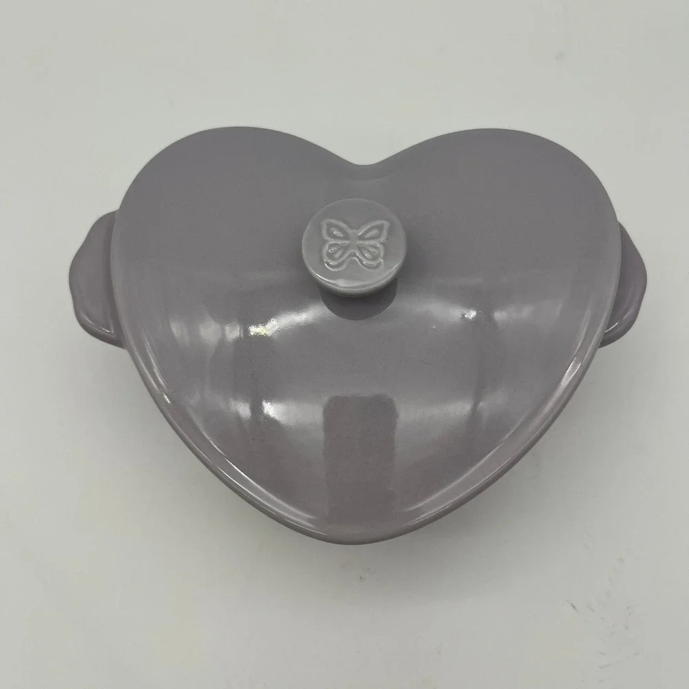 The Pioneer Woman Ramekin Purple Heart Stoneware Butterfly Lid 3518 DMT